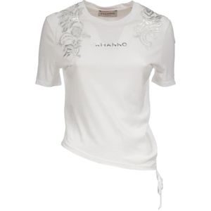 Ermanno Scervino, Tops, Dames, Wit, S, Katoen, Katoenen T-shirt met bloemenborduursel