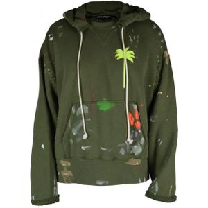 Palm Angels, Sweatshirts & Hoodies, Heren, Groen, S, Katoen, Groene Sweatshirt met Verfvlekken