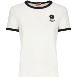 Kenzo, Tops, Dames, Wit, S, Katoen, Bloem 2.0 Geborduurd T-shirt