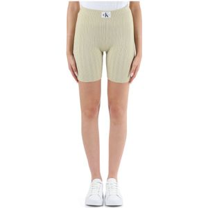 Calvin Klein Jeans, Korte broeken, Dames, Groen, S, Geribbelde Lyocell Shorts met Elastische Taille