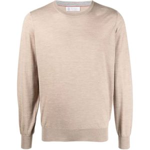 Brunello Cucinelli, Truien, Heren, Beige, M, Wol, Luxe Wol Kasjmier Crew-Neck Trui