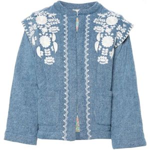 Louise Misha, Blauwe Denim Bloemen Geborduurde Jas Blauw, Dames, Maat:M