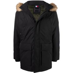 Tommy Hilfiger, Zwarte Dons Parka Jas Zwart, Heren, Maat:M