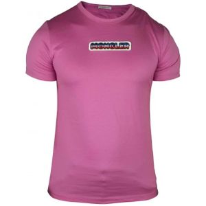 Moncler, Tops, Heren, Roze, S, Katoen, Roze katoenen T-shirt met geborduurd logo