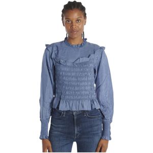 Sea NY, Blouses & Shirts, Dames, Blauw, S, Blauwe krullende stijl zijden overhemd