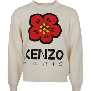 Kenzo, Truien, Heren, Beige, XL, Katoen, Beige Flower Jumper Sweater