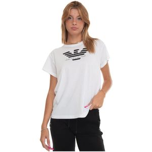 Emporio Armani, Tops, Dames, Wit, L, Katoen, Bedrukt Logo Boxy T-Shirt