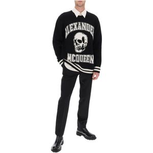 Alexander McQueen, Truien, Heren, Zwart, XS, Wol, Varsity Sweater met Skull Motif