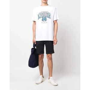 Maison Kitsuné, Tops, Heren, Wit, M, Katoen, Witte Campus Fox Logo T-Shirt