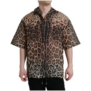 Dolce & Gabbana, Overhemden, Heren, Veelkleurig, S, Nylon, Luipaardprint Knoopsluiting Shirt