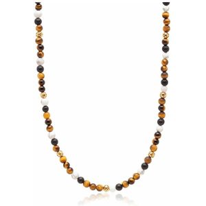 Nialaya, Accessoires, Heren, Geel, L, Beaded Necklace with Brown Tiger Eye, Howlite, and Onyx