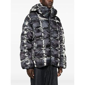 Diesel, Jassen, Heren, Grijs, M, Polyester, Camouflage Hooded Pufferjas