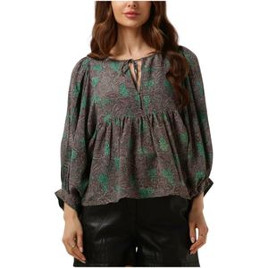 Sissel Edelbo, Blouses & Shirts, Dames, Veelkleurig, ONE Size, Zijden Angelina Top Groene Blouse