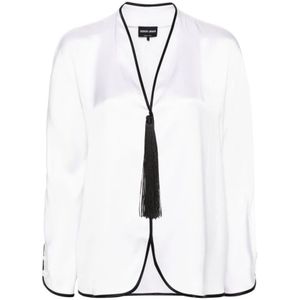 Giorgio Armani, Zijden Satijnen V-hals Shirt Wit, Dames, Maat:M
