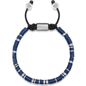 Nialaya, Accessoires, Heren, Veelkleurig, M, Nylon, Men`s Beaded Bracelet with Dark Blue and Silver Disc Beads