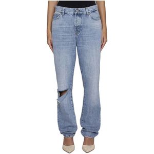 7 For All Mankind, Jeans, Dames, Blauw, W29, Denim, Blauwe Jeans met Ripped Details