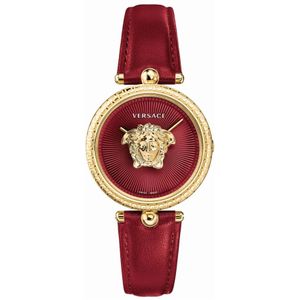 Versace, Palazzo Empire Rood Lederen Gouden Horloge Geel, Dames, Maat:ONE Size