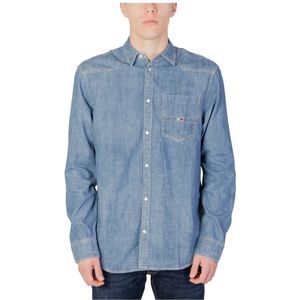 Tommy Jeans, Western Denim Overhemd Blauw, Heren, Maat:L