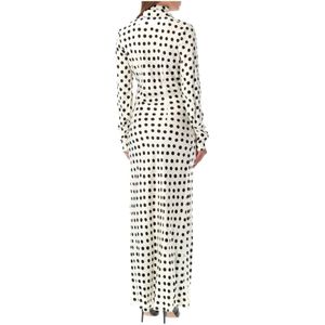 Msgm, Kleedjes, Dames, Wit, S, Satijn, Polka Dots Lange Jurk Off White