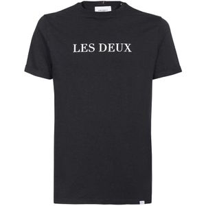 Les Deux, Tops, Heren, Blauw, XL, Katoen, Katoenen Ribgebreide Crew-neck T-shirt