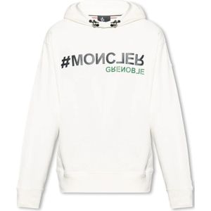 Moncler, Sweatshirts & Hoodies, Heren, Beige, L, Katoen, Sweatshirt met logo