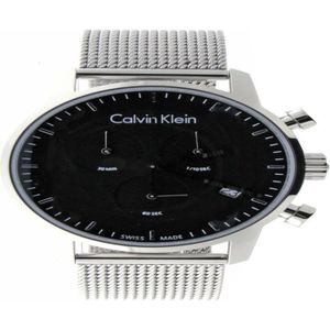 Calvin Klein, Accessoires, Dames, Grijs, ONE Size, Elegante Quartz Dameshorloge met Zwarte Wijzerplaat en Zilveren Stalen Band