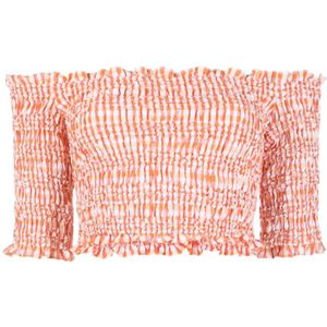 Kenzo, Blouses & Shirts, Dames, Oranje, S, Katoen, Off-Shoulder Mouwloze Top in Wavy Vichy