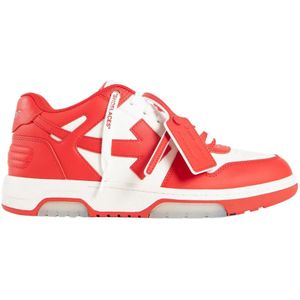 Off White, Schoenen, Heren, Rood, 41 EU, Multicolor Leren Sneakers met Pijlpatch