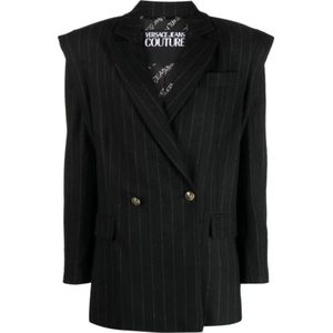 Versace Jeans Couture, Zwarte Oversized Blazer Zwart, Dames, Maat:S