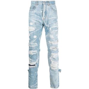 John Richmond, Jeans, Heren, Blauw, W35, Katoen, Slim Fit Jeans in 100% katoen met distressed effect