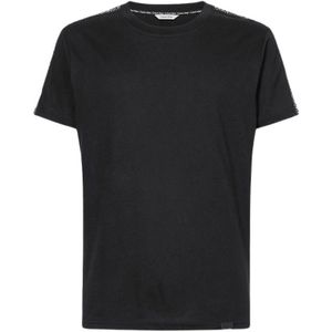 Calvin Klein, Organisch Katoenen Logo Tape T-Shirt Zwart, Heren, Maat:S