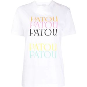 Patou, Tops, Dames, Wit, L, Katoen, Witte Logo Print Crew Neck Top