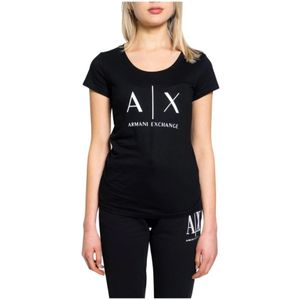 Armani Exchange, Tops, Dames, Zwart, L, Katoen, Casual Dames T-shirt Lente/Zomer Collectie