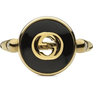 Gucci, Accessoires, Dames, Geel, 51 MM, Interlocking ring in geelgoud, onyx en diamant