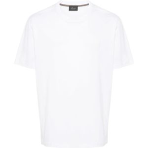 Brioni, Tops, Heren, Wit, L, Katoen, Geborduurd Logo Wit Katoenen T-Shirt