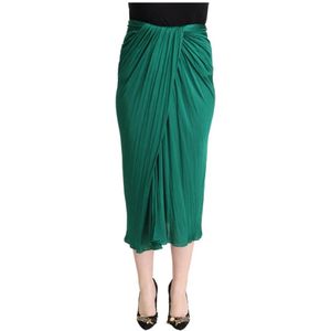 Dolce & Gabbana, Rokken, Dames, Groen, XS, Donkergroene Geplooide Midi Rok