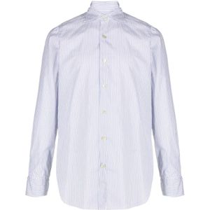Finamore, Overhemden, Heren, Wit, 3Xl, Katoen, Witte Gestreepte Overhemd met Spreidkraag