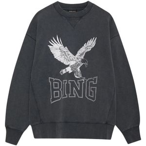 Anine Bing, Sweatshirts & Hoodies, Dames, Zwart, S, Katoen, Zwart Gewassen Sweatshirt met Cool Print
