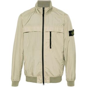 Stone Island, Jassen, Heren, Beige, XL, Nylon, Beige Soft-Shell Jas met Ritssluiting