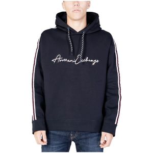 Armani Exchange, Sweatshirts & Hoodies, Heren, Blauw, M, Katoen, Blauwe Bedrukte Hoodie