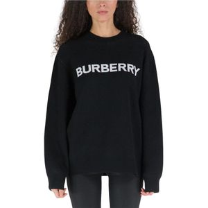 Burberry, Sweatshirts & Hoodies, Dames, Zwart, S, Katoen, Contrasterende Jacquard Wol en Katoenen Trui