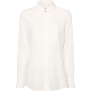 Lanvin, Beige Zijden Top met Puntige Kraag Beige, Dames, Maat:S