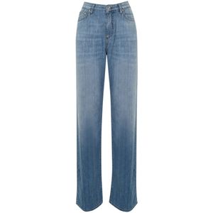 Roy Roger's, Hoge Taille Denim Jeans Rechte Pijp Blauw, Dames, Maat:W26