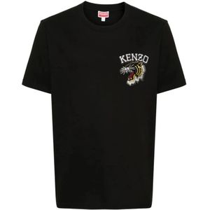 Kenzo, Jungle Varsity Katoenen T-shirt Zwart, Heren, Maat:2XL