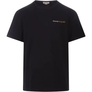 Alexander McQueen, Tops, Heren, Zwart, XS, Katoen, Zwart T-shirt met tweekleurig logo