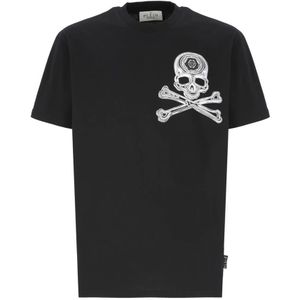 Philipp Plein, Zwarte katoenen T-shirt met contrasterend logo Zwart, Heren, Maat:S