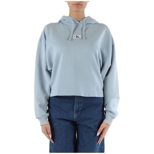 Calvin Klein Jeans, Sweatshirts & Hoodies, Dames, Blauw, XS, Katoen, Katoenen hoodie met logopatch