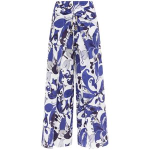 Maliparmi, Broeken, Dames, Blauw, S, Katoen, Gedrukte Muslin Sarong Broek met Franjes