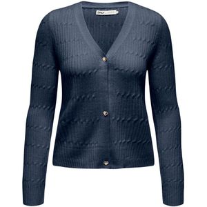 Only, Truien, Dames, Blauw, L, Gezellige Cable V-Neck Cardigan