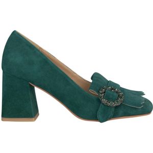 Alma EN Pena, Schoenen, Dames, Groen, 37 EU, Leer, Loafers met juweelhakken